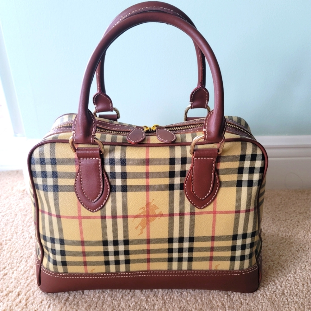 Authentic Burberry Classic Nova Check Canvas Leather Satchel Handbag